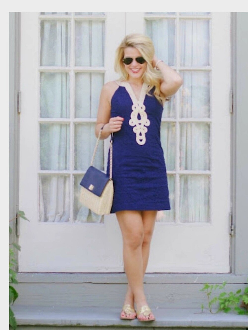 LILLY PULITZER Emery Shift Dress Plus Size 16 Starfish Eyelet Navy Gold Trim